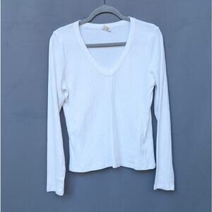 Marea by Liz Joy White Pointelle Long Sleeve V-Neck Top, size XL